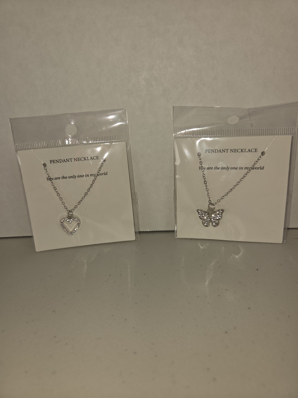 Silver Heart & Butterfly Pendant Necklace Set Brand New